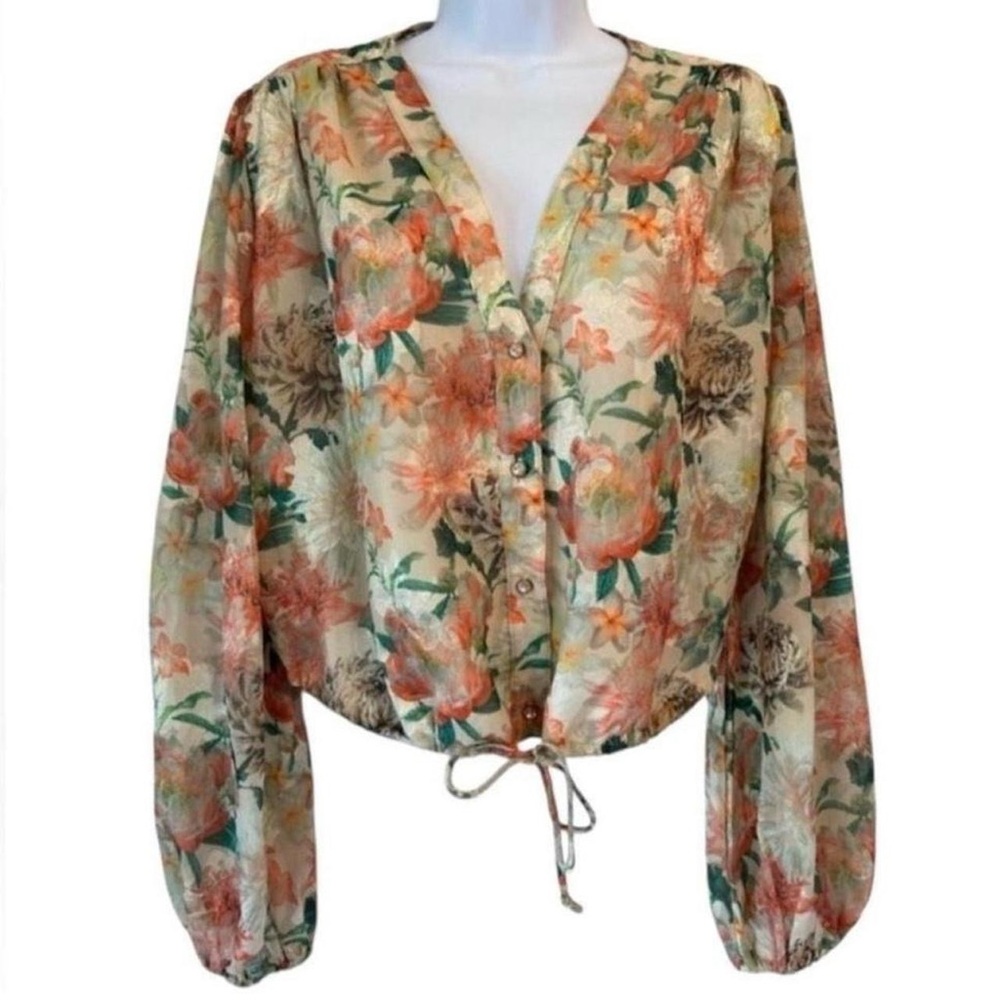 Bohemian Hippie Fairycore A.Peach Floral Blouse